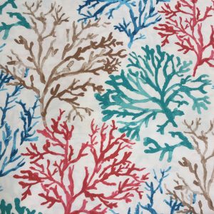 BLUE CORAL REEF Fabric Curtain Upholstery Cotton Material Sea Teal, Blue, Red Corals -140cm Wide