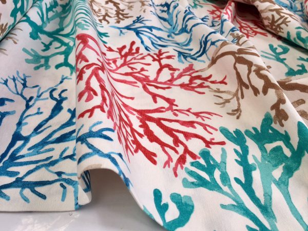 BLUE CORAL REEF Fabric Curtain Upholstery Cotton Material Sea Teal, Blue, Red Corals -140cm Wide - Image 3