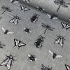 Grey Bugs & Insects Fabric for Curtains Upholstery Dressmaking - Bee, Moth, Butterfly, Dragonfly Print Cotton Material - 55"/140cm wide