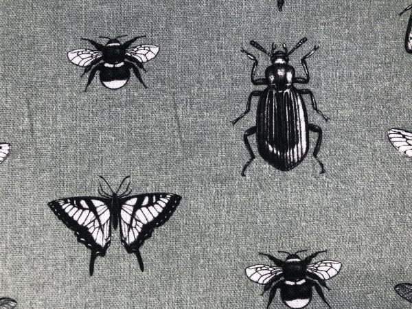 Grey Bugs & Insects Fabric for Curtains Upholstery Dressmaking - Bee, Moth, Butterfly, Dragonfly Print Cotton Material - 55"/140cm wide - Image 4