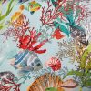 Aqua Sea World Coral Reef Fabric Curtain Upholstery Cotton Material - Marine Teal Seahorse Shell Red Corals - 110" or 280cm Extra Wide - Image 5