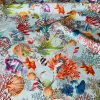 Aqua Sea World Coral Reef Fabric Curtain Upholstery Cotton Material - Marine Teal Seahorse Shell Red Corals - 110" or 280cm Extra Wide - Image 6