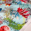 Aqua Sea World Coral Reef Fabric Curtain Upholstery Cotton Material - Marine Teal Seahorse Shell Red Corals - 110" or 280cm Extra Wide - Image 9