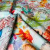 Aqua Sea World Coral Reef Fabric Curtain Upholstery Cotton Material - Marine Seahorse Teal Shell Red Corals -55"/140cm Wide - Image 4