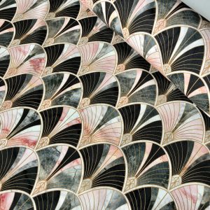 Marble Pink Fan Bow Art Deco Nouveau Geometric Shell Damask Fabric Fountain Leaf - Curtain Upholstery Home decor - 55"/140cm Wide