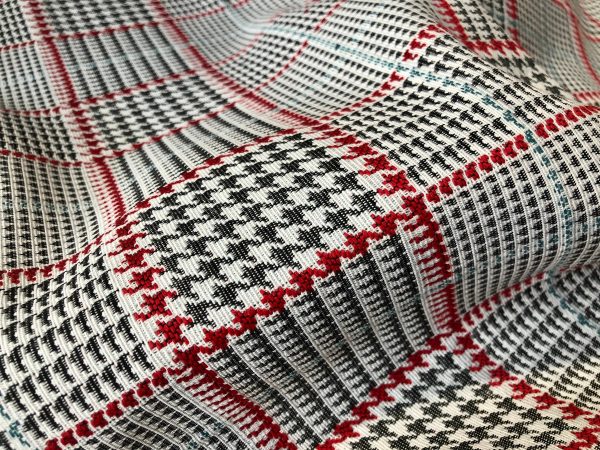 Royalty Gobelin Herringbone Squares Weave Fabric Material for Curtains Upholstery - 110"/280cm Wide - Red & Grey Geometric Patten - Image 5