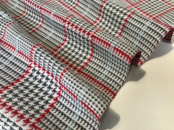 Royalty Gobelin Herringbone Squares Weave Fabric Material for Curtains Upholstery - 110"/280cm Wide - Red & Grey Geometric Patten - Image 6