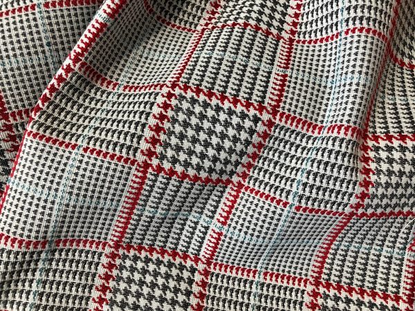 Royalty Gobelin Herringbone Squares Weave Fabric Material for Curtains Upholstery - 110"/280cm Wide - Red & Grey Geometric Patten - Image 8