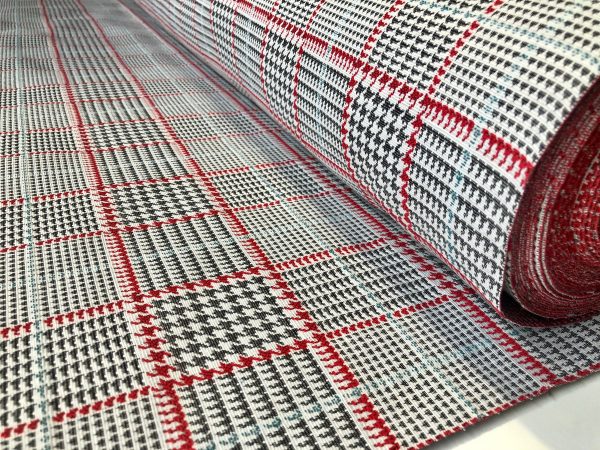 Royalty Gobelin Herringbone Squares Weave Fabric Material for Curtains Upholstery - 110"/280cm Wide - Red & Grey Geometric Patten - Image 9