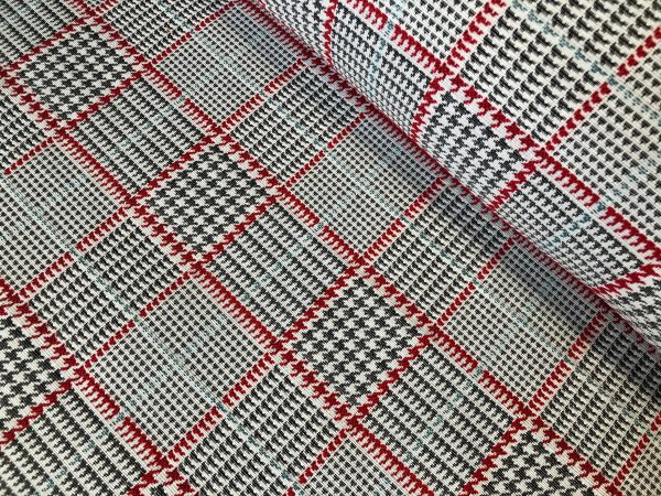 Royalty Gobelin Herringbone Squares Weave Fabric Material for Curtains Upholstery - 110"/280cm Wide - Red & Grey Geometric Patten - Image 10