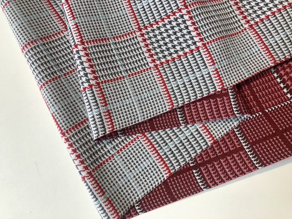 Royalty Gobelin Herringbone Squares Weave Fabric Material for Curtains Upholstery - 55"/140cm Wide - Red & Grey Geometric Patten - Image 3