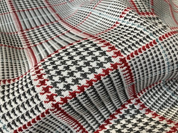 Royalty Gobelin Herringbone Squares Weave Fabric Material for Curtains Upholstery - 55"/140cm Wide - Red & Grey Geometric Patten - Image 5
