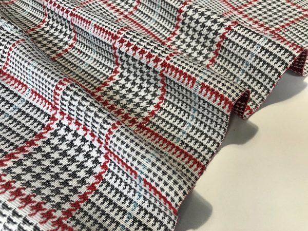 Royalty Gobelin Herringbone Squares Weave Fabric Material for Curtains Upholstery - 55"/140cm Wide - Red & Grey Geometric Patten - Image 6