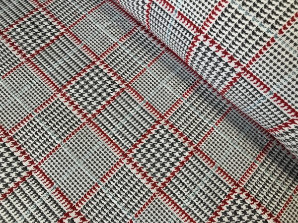 Royalty Gobelin Herringbone Squares Weave Fabric Material for Curtains Upholstery - 55"/140cm Wide - Red & Grey Geometric Patten - Image 10