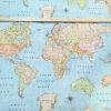 Teflon Waterproof World Map Tablecloth PU Coated Outdoor Fabric For Cushion, Gazebo, Tables, Beach - 55"/140cm Wide - Blue - Image 3