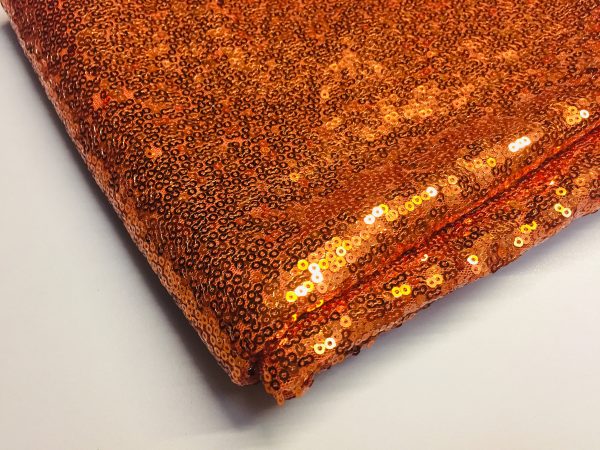 3mm Mini Sequins Fabric Material - 1 way stretch - 130cm or 51" wide - Sparkling Paillettes - Copper Orange
