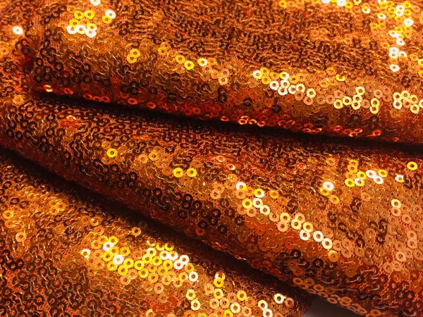 3mm Mini Sequins Fabric Material - 1 way stretch - 130cm or 51" wide - Sparkling Paillettes - Copper Orange - Image 2
