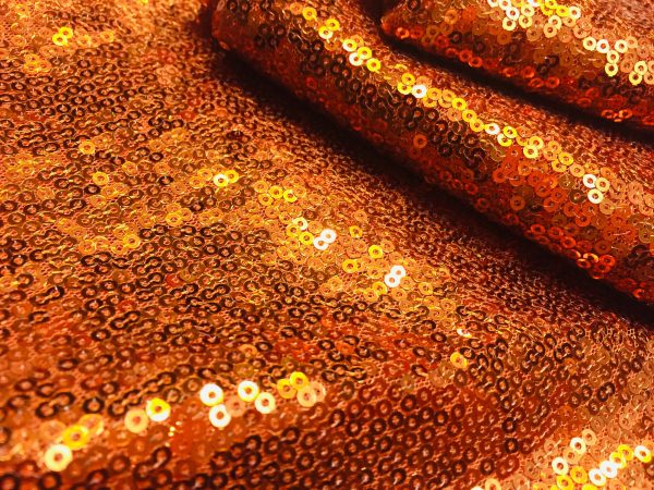 3mm Mini Sequins Fabric Material - 1 way stretch - 130cm or 51" wide - Sparkling Paillettes - Copper Orange - Image 3