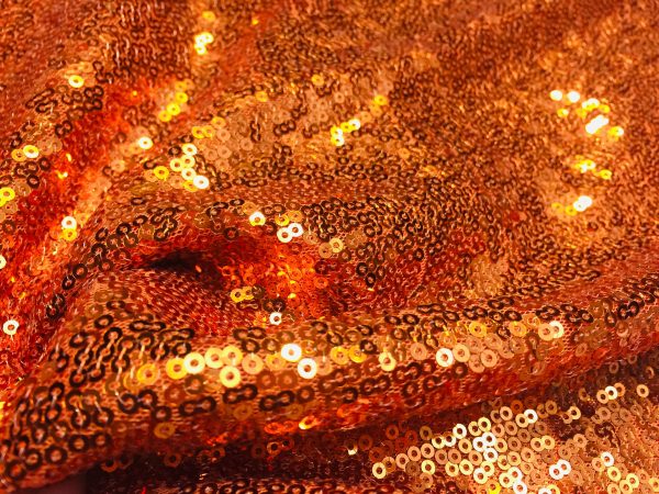 3mm Mini Sequins Fabric Material - 1 way stretch - 130cm or 51" wide - Sparkling Paillettes - Copper Orange - Image 5