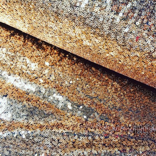 3mm Mini Sequins Fabric Material - 1 way stretch - 130cm or 51" wide - Sparkling Paillettes - Gold on Black
