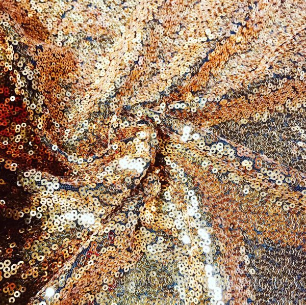 3mm Mini Sequins Fabric Material - 1 way stretch - 130cm or 51" wide - Sparkling Paillettes - Gold on Black - Image 3