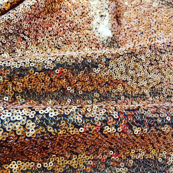 3mm Mini Sequins Fabric Material - 1 way stretch - 130cm or 51" wide - Sparkling Paillettes - Gold on Black - Image 4