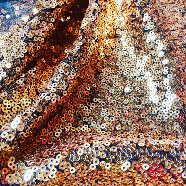 3mm Mini Sequins Fabric Material - 1 way stretch - 130cm or 51" wide - Sparkling Paillettes - Gold on Black - Image 5