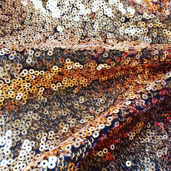 3mm Mini Sequins Fabric Material - 1 way stretch - 130cm or 51" wide - Sparkling Paillettes - Gold on Black - Image 6