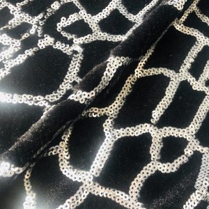 Animal Fur Spangles Sequin Fabric Soft 2 Way Stretch Material Giraffe Print Short Pile Faux  - 53"/135cm Wide - BLACK & SILVER