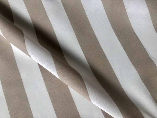 BEIGE & White Stripe Teflon Waterproof Outdoor Fabric for cushion, gazebo, beach - 55"/140cm Wide