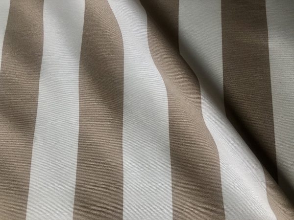 BEIGE & White Stripe Teflon Waterproof Outdoor Fabric for cushion, gazebo, beach - 55"/140cm Wide - Image 2
