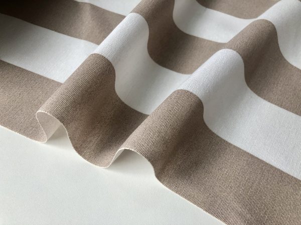 BEIGE & White Stripe Teflon Waterproof Outdoor Fabric for cushion, gazebo, beach - 55"/140cm Wide - Image 3