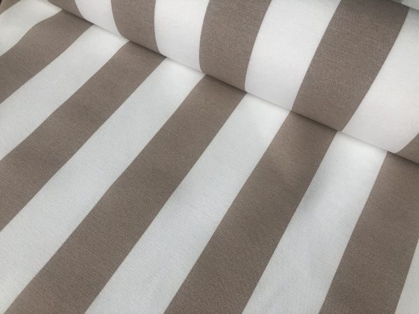 BEIGE & White Stripe Teflon Waterproof Outdoor Fabric for cushion, gazebo, beach - 55"/140cm Wide - Image 4