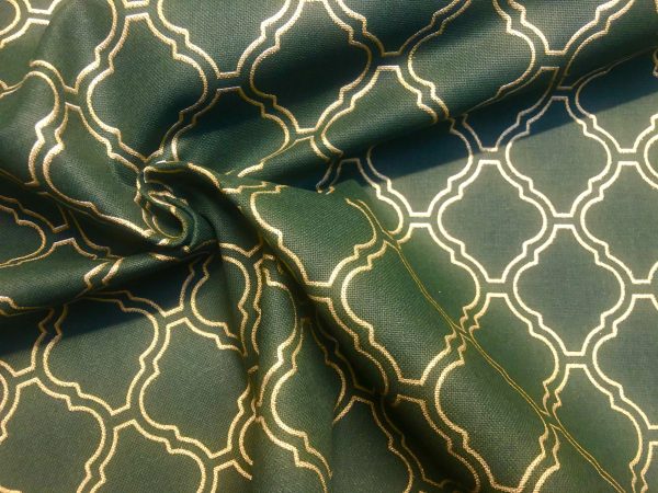 Sale - Dark Green & Gold Moroccan Arabic Damask Print Fabric Curtain Material Upholstery Home Decor - 55" or 140cm Wide - Image 2