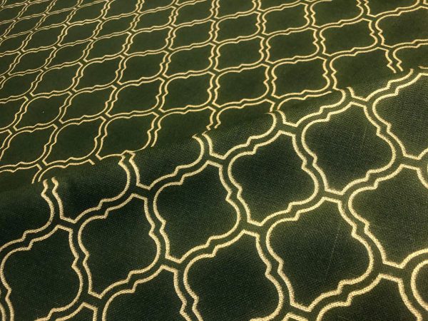Sale - Dark Green & Gold Moroccan Arabic Damask Print Fabric Curtain Material Upholstery Home Decor - 55" or 140cm Wide