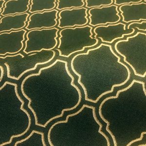 Dark Green & Gold Moroccan Arabic Damask Print Fabric Curtain Material Upholstery Home Decor - 110"/280cm Wide