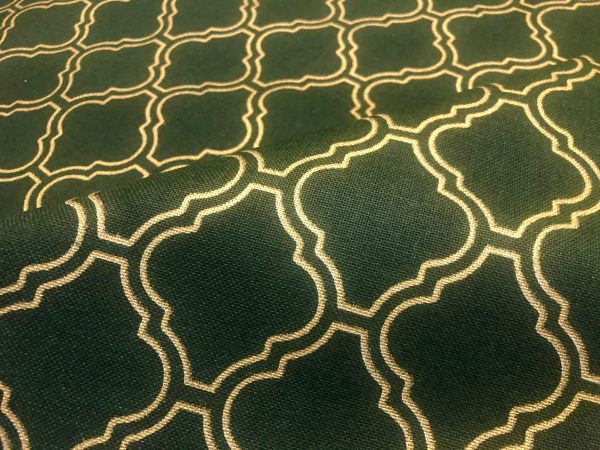 Dark Green & Gold Moroccan Arabic Damask Print Fabric Curtain Material Upholstery Home Decor - 110"/280cm Wide