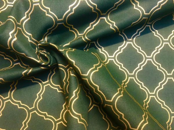 Dark Green & Gold Moroccan Arabic Damask Print Fabric Curtain Material Upholstery Home Decor - 110"/280cm Wide - Image 4