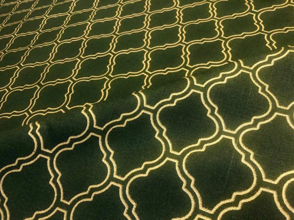Dark Green & Gold Moroccan Arabic Damask Print Fabric Curtain Material Upholstery Home Decor - 110"/280cm Wide - Image 5