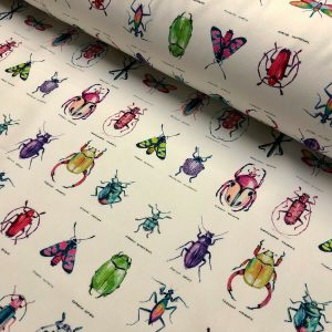 Ivory Bugs & Insects Fabric for Curtains Upholstery Dressmaking - Bee Moth Butterfly Dragonfly Print 100% Cotton Material - 55"/140cm wide