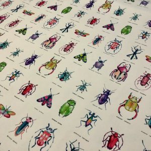 Ivory Bugs & Insects Fabric for Curtains Upholstery Dressmaking - Bee Moth Butterfly Dragonfly Print 100% Cotton Material - 110"/280cm wide