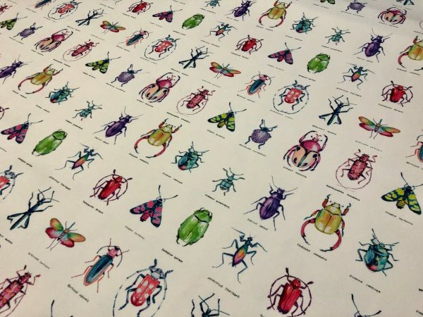 Ivory Bugs & Insects Fabric for Curtains Upholstery Dressmaking - Bee Moth Butterfly Dragonfly Print 100% Cotton Material - 110"/280cm wide