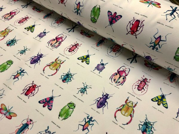 Ivory Bugs & Insects Fabric for Curtains Upholstery Dressmaking - Bee Moth Butterfly Dragonfly Print 100% Cotton Material - 110"/280cm wide - Image 2