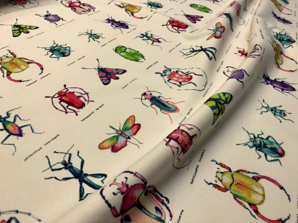 Ivory Bugs & Insects Fabric for Curtains Upholstery Dressmaking - Bee Moth Butterfly Dragonfly Print 100% Cotton Material - 110"/280cm wide - Image 4