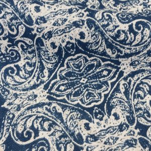 JACQUARD Baroque Floral Vintage Damask Print Fabric Material for Curtains Upholstery Dressmaking - 110''/280cm wide NAVY & CREAM Canvas