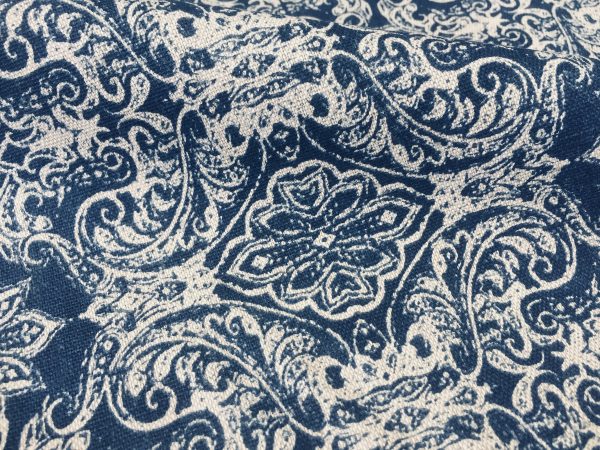 JACQUARD Baroque Floral Vintage Damask Print Fabric Material for Curtains Upholstery Dressmaking - 110''/280cm wide NAVY & CREAM Canvas