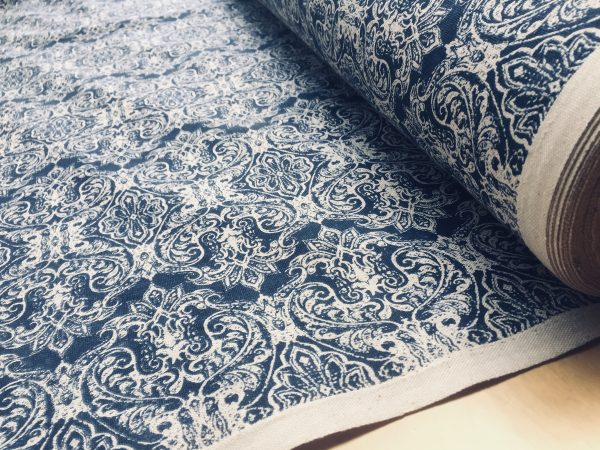 JACQUARD Baroque Floral Vintage Damask Print Fabric Material for Curtains Upholstery Dressmaking - 110''/280cm wide NAVY & CREAM Canvas - Image 5