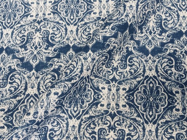 JACQUARD Baroque Floral Vintage Damask Print Fabric Material for Curtains Upholstery Dressmaking - 55''/140cm wide NAVY & CREAM Canvas - Image 4