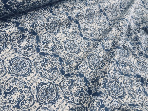 JACQUARD Baroque Floral Vintage Damask Print Fabric Material for Curtains Upholstery Dressmaking - 55''/140cm wide NAVY & CREAM Canvas - Image 6