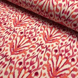 Pink Floral Ikat Fan Damask Flower Fabric Geometric Paisley Cotton Material Curtain Upholstery Home Decor - 110"/280cm Wide